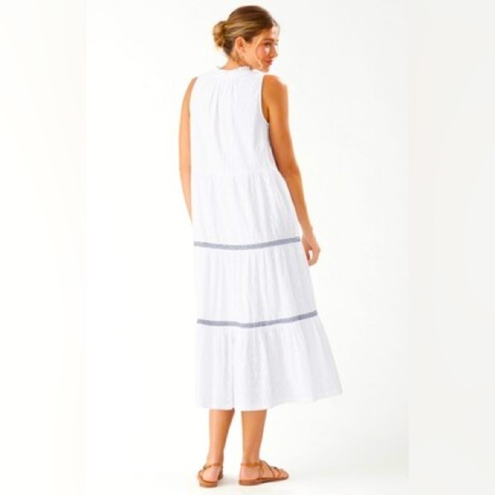 Tommy Bahama 281524 Split Neck Midi Dress in White, Size L